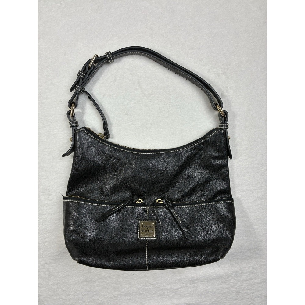 Dooney & Bourke Black Pebbled Leather Zipper Pockets Hobo Shoulder Bag